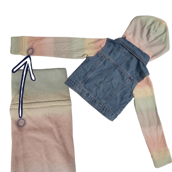 Kids Ombre Rainbow Sleeve Hooded Denim Jacket/ Children's Place/ Size 5/6(S) - Picture 4 of 4
